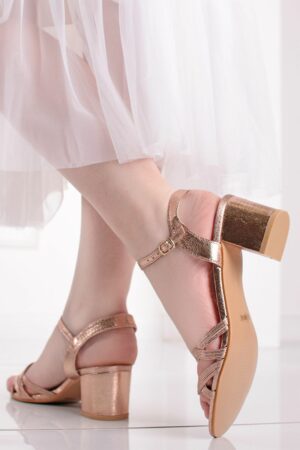 Ružovozlaté sandále na hrubom podpätku Nalany
